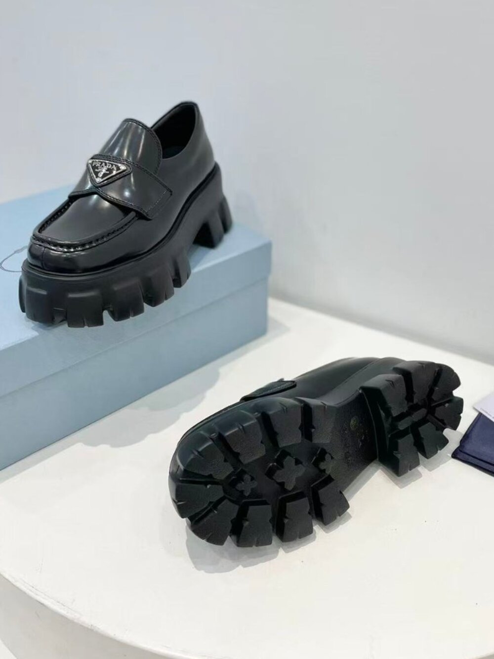 Prada Black Monolith Chunky Lug‑Sole Loafers Triangle Logo - Picture 9 of 9